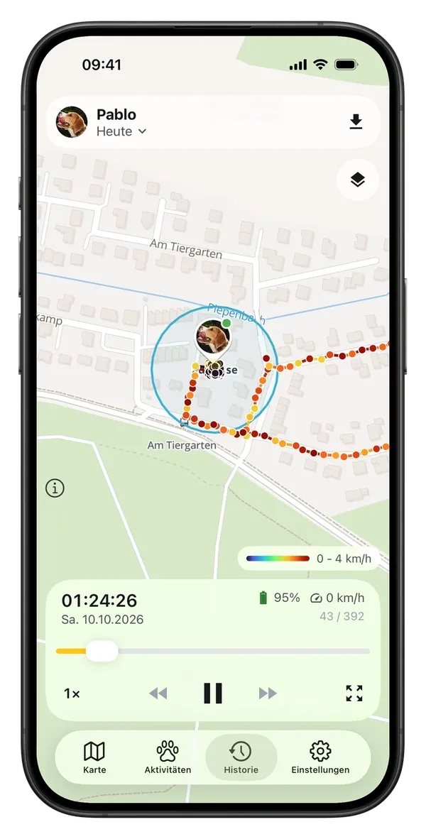 LocoGPS Historie beim Abspielen einer Route