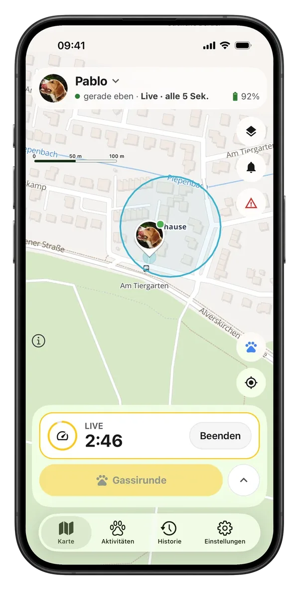 LocoGPS App mit Live-Modus auf der Karte